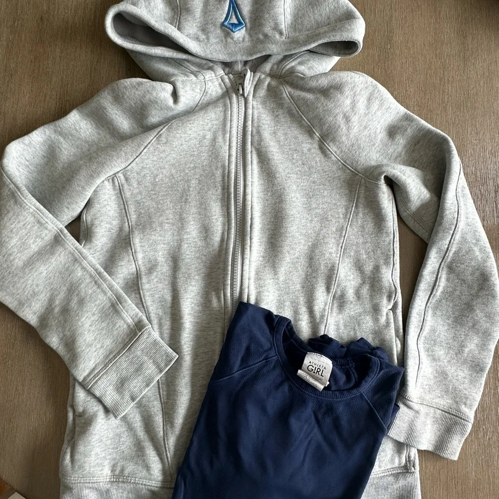 Ivivva Light Gray Hoodie Jacket 10 and Athleta top